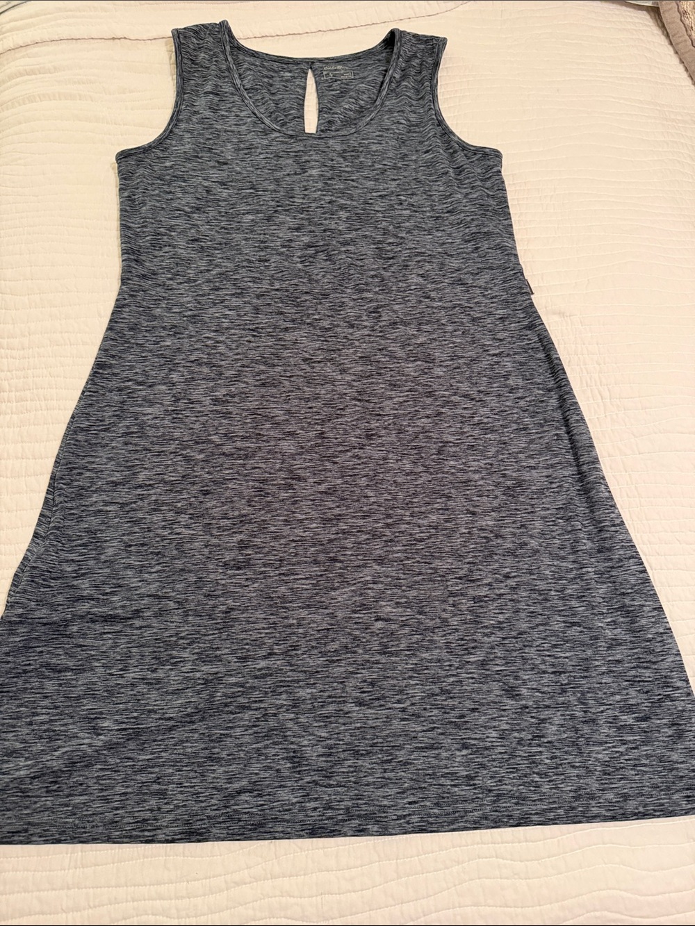 Eddie Bauer Sleeveless Heathered Blue Gray Knit Mini Dress With Built in Bra